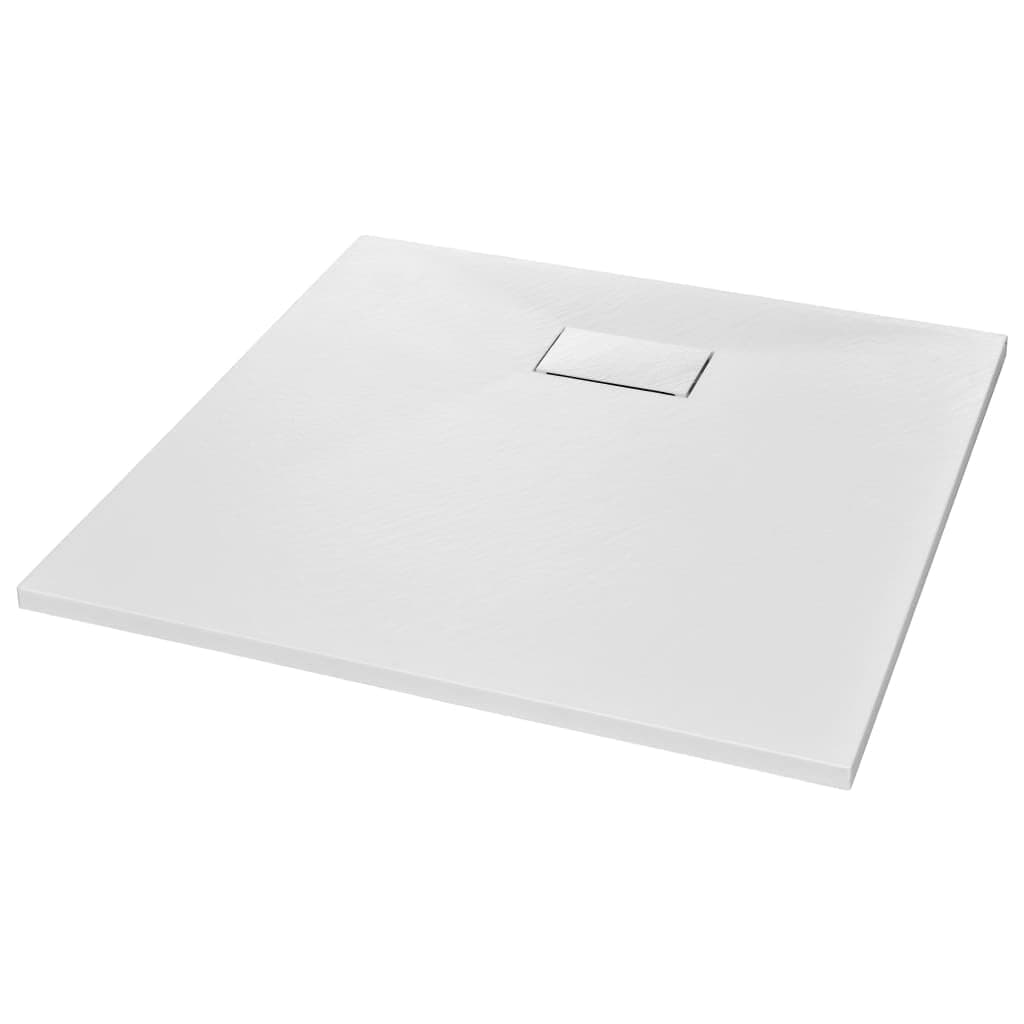 "vidaXL White SMC Shower Base Tray - Modern, Low-Profile Design - Reinforced with Resin, Fiberglass, and Stone Powder - Slate Stone Surface for Skid-Resistance"