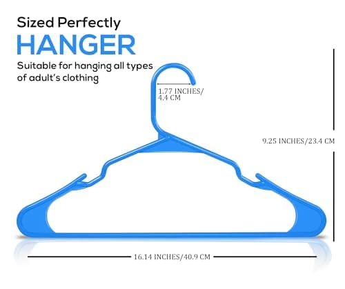 Utopia Home 50 Pack Plastic Hangers Space Saving, Durable Hanger with Shoulder Grooves, Blue