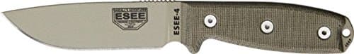 Esee Mdl 4 Plain Edge Fxd Knife, 4.5in, Desert Tan Steel, OD Green Canvas Micarta