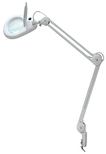 Bright Illuminated Desktop Magnifying Lamp with Clamp - Soft Fluorescent Light - 5 Diopter 5" Lens - White (FCM-120)