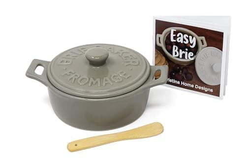 Gray Brie Baker, 3 Piece Set Includes Base, lid and Wooden Spoon