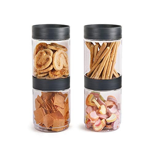 CELLO Modustack Stackable PET Container Set of 4 with Lid (1500 ml x 4), Grey | For Grains, Pulses, Spice, Cereals, Cookies, Dry Fruits | Fridge Storage Container
