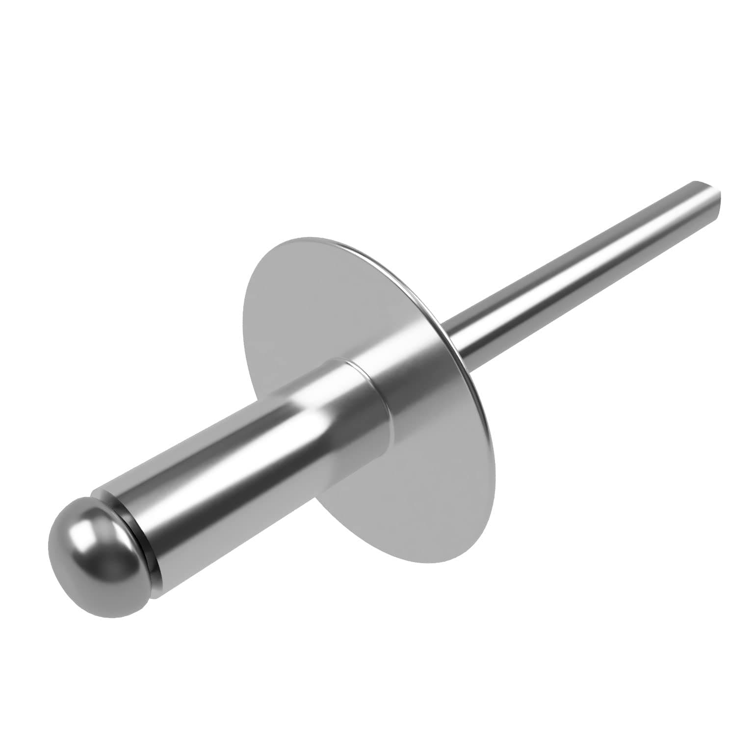 4.8mm x 16mm Large Flange Rivets, 50 Pack - Blind Rivet, Large Head Dome Rivets with Aluminium Body and Steel Mandrel Pop Rivets for for Tinplate, Metal Fastening - Push Rivets