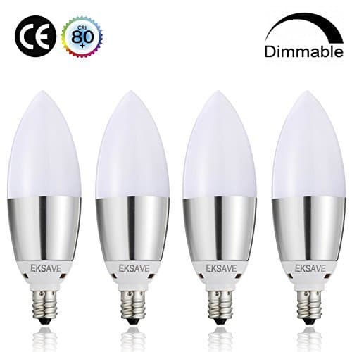 EKSAVE candelabra led E12 Dimmable LED Bulb 8watt 80 Watt Equivalent Light Bulbs Replacement, E12 Candelabra Base LED Bulbs, Lamps for Home(4 Pack) 3000K Warm white