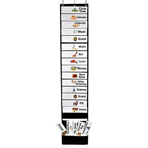 Daily Schedule Pocket Chart for Classroom - Includes Visual and Blank Scheduling Sentence Strips for Toddler and Preschool Homeschool, Daycare, and Kindergarten Teaching Supplies