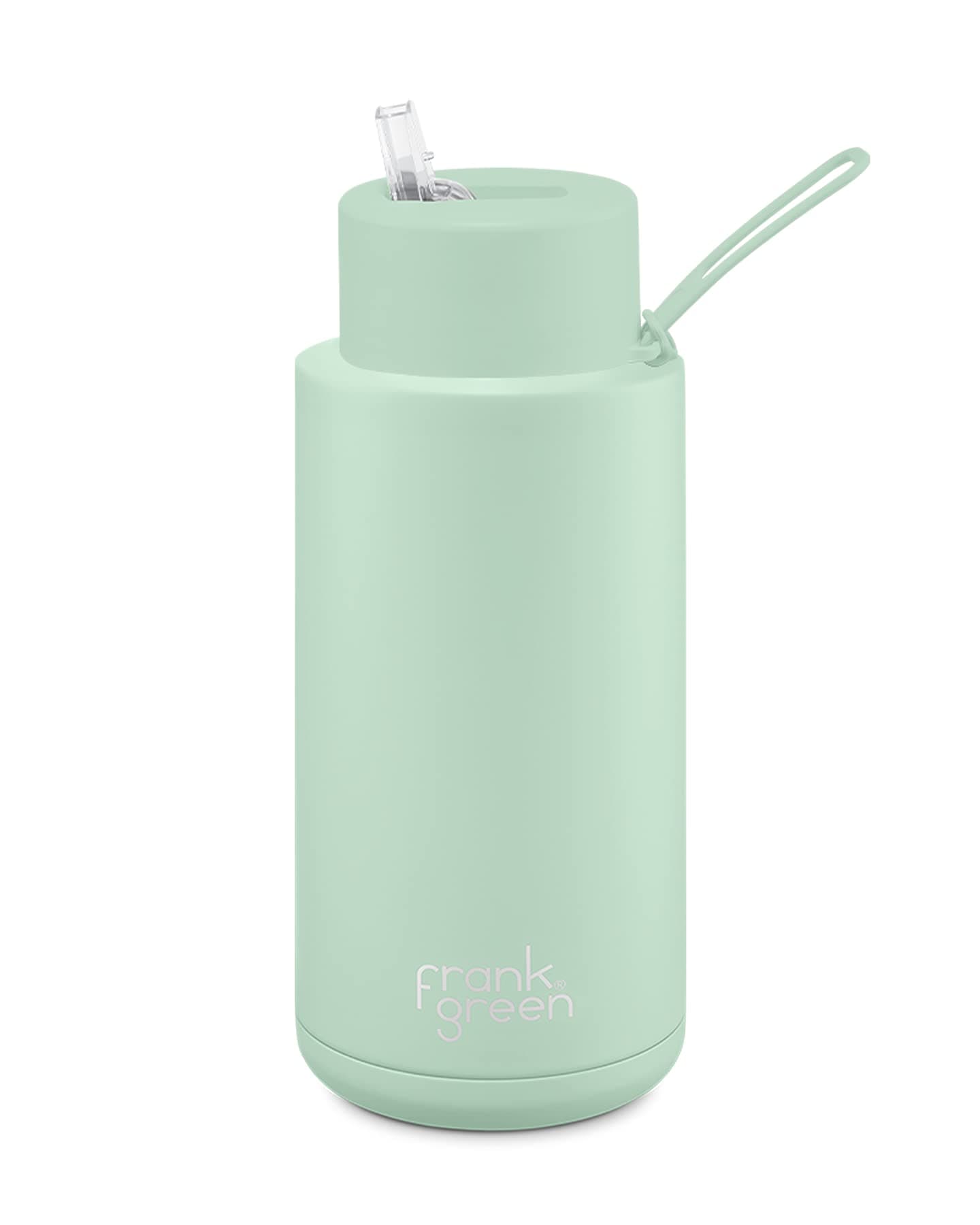 Ceramic Reusable Bottle with Straw Lid, 34oz/1L Capacity (Mint Gelato)