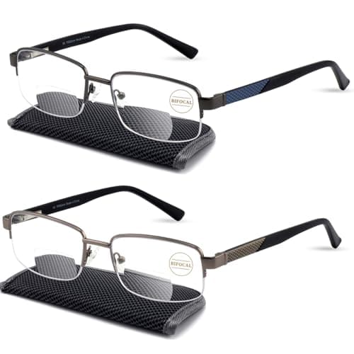 Missfive Men Premium Multifocus Reading Glasses Blue Light Blocking, Progressive Metal Frame With No Broken Spring Hinge
