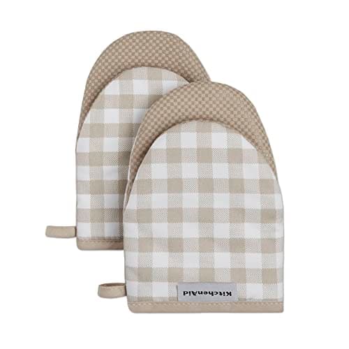 KitchenAid Kitchen Aid Gingham Mini Oven Mitt Set, 5.5"x8", Milkshake 2 Count