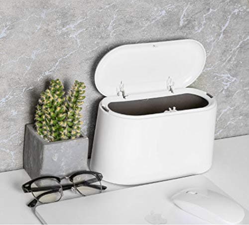 AYADA Portable Trash Can Desk Bin with Lid, Mini Press-Type Trash Can Table Desktop Dustbin for Home Living Room Kitchen Bedroom Bathroom Office Dust Bin (White)