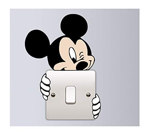 PRO CUT GRAPHICS - 1 x Mickey Mouse Holding Light Switch Sticker - Wall Art Nursery Vinyl Decal Mickey Bedroom Girls Boys (Full Colour Print)