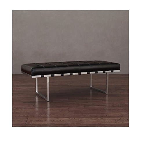 Contemporary Modern Stainless Black Leather Button-tufted Bench