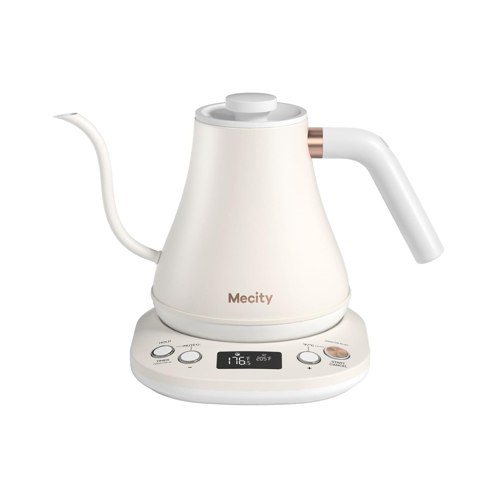 Mecity Electric Gooseneck Kettle With Keep Warm Function & LCD Display Automatic Shut Off Coffee Kettle Temperature Control Pour Over Kettle 1200 Watt, 0.8L, 120V, Off White