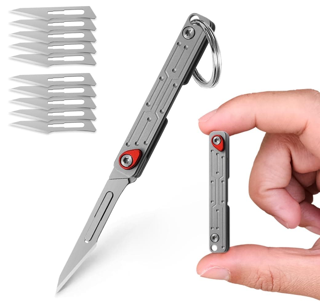 Small Keychain Knife, Mini Folding Pocket Knives with 10pcs Replaceable Surgical Blades, Scalpels Utility Cute EDC Box Cutter for Women and Men