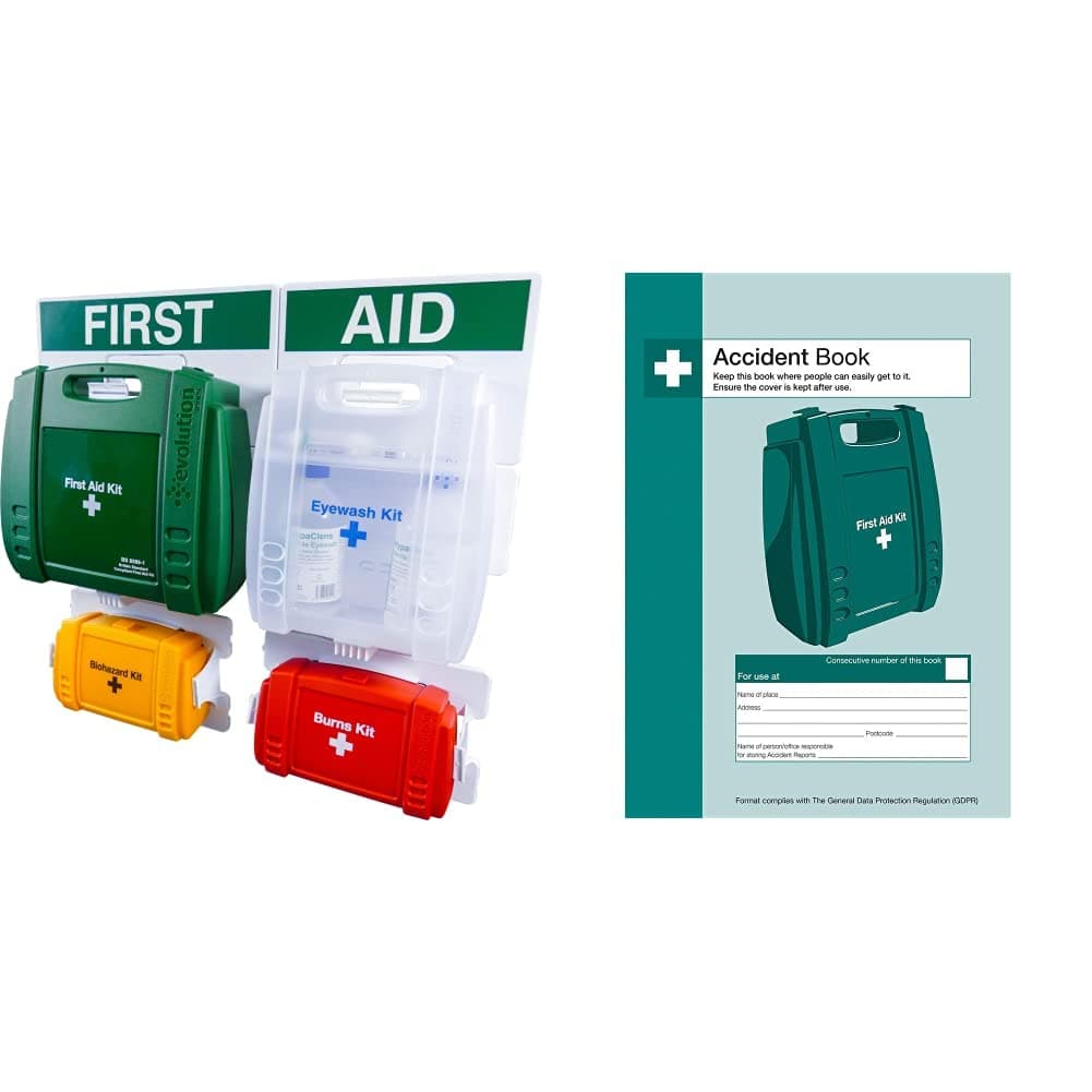 Safety First Aid Evolution Complete First Aid Point BS 8599 Compliant, Large Fully Stocked & Accident Book A4