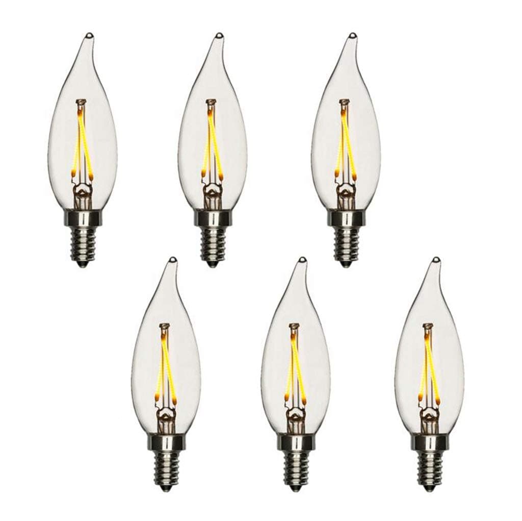 25W Equal LED Candelabra Bulb Bent Tip 2 Watts Warm White 2700K E12 Base Filament Style Chandelier Bulb. UL Listed, RoHS Compliant - 6 Pack