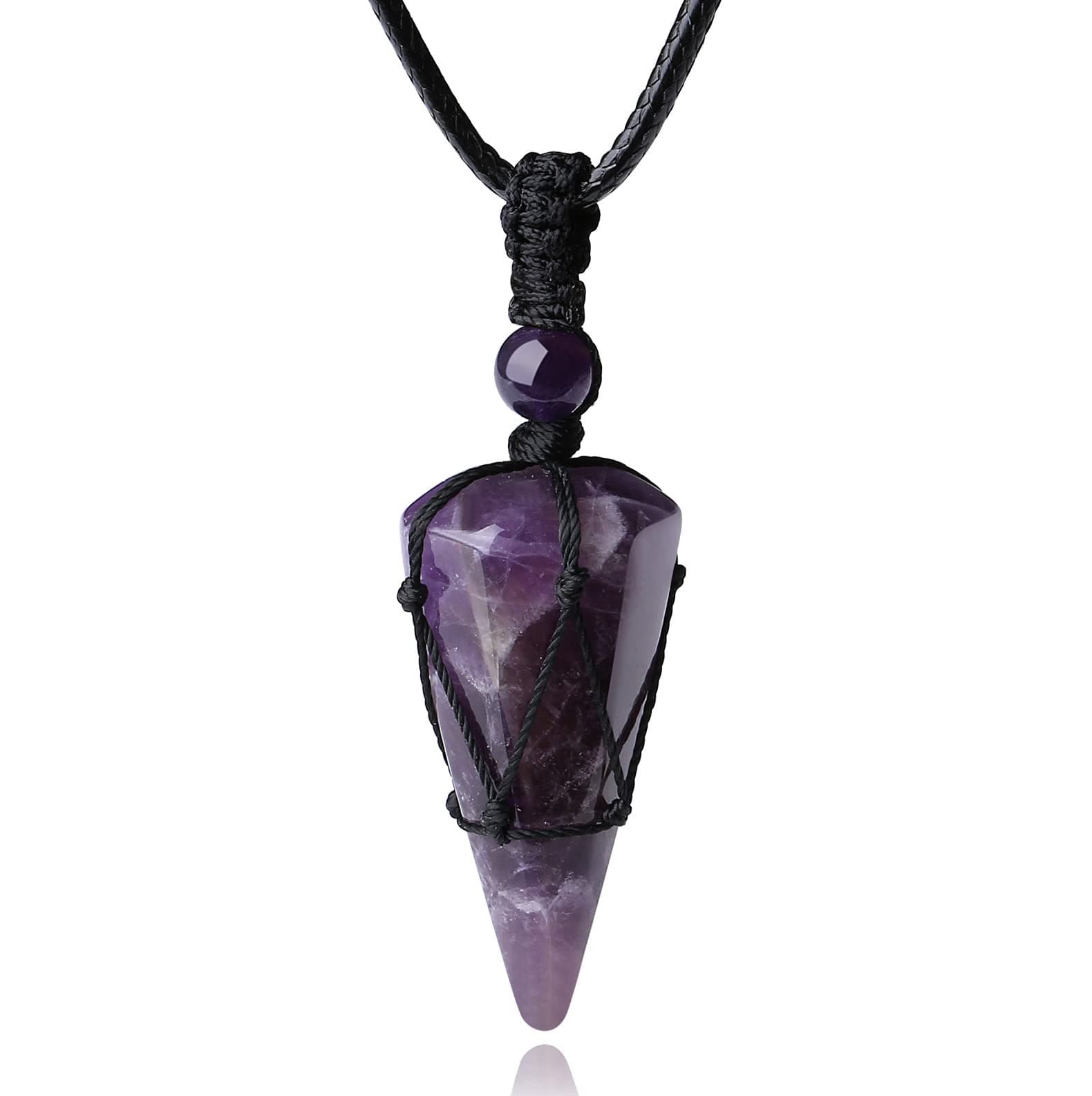 Healing Crystal Stone Pointed Necklace Adjustable Black Rope Natural Gemstone Pendant Necklaces Jewelry for Men Women