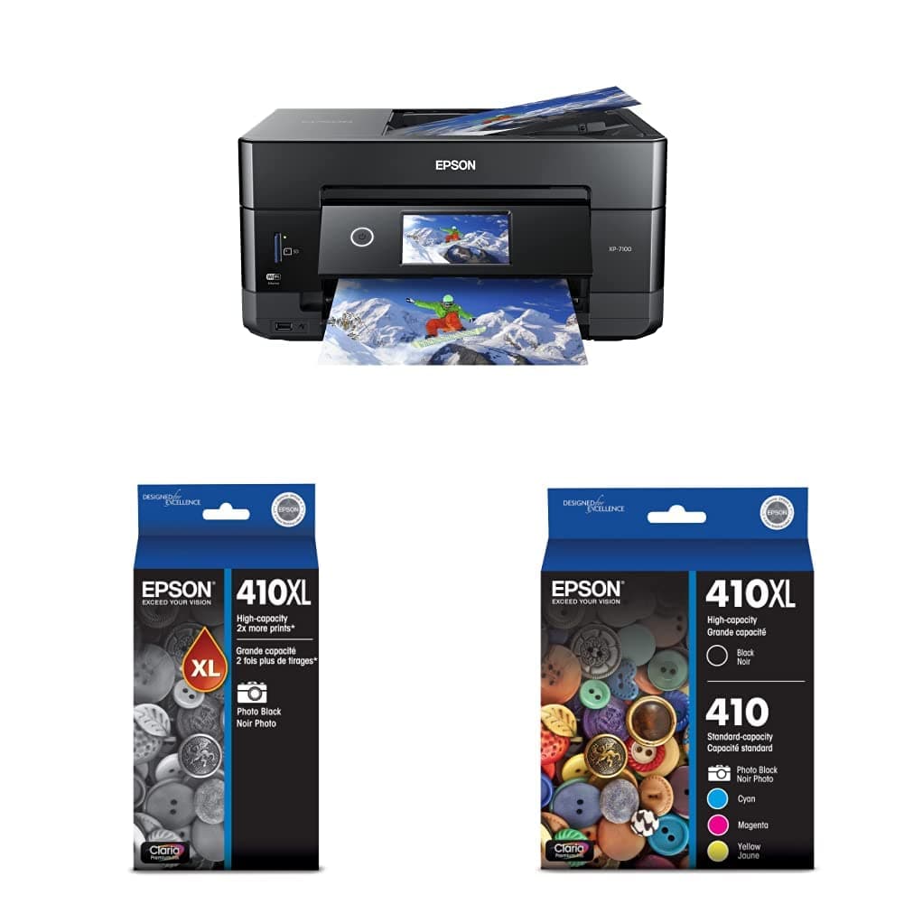 Expression Premium XP-7100 Wireless Color Photo Printer With EPSON T410 Claria Premium High Capacity Photo Black and Black Ink Cartridges