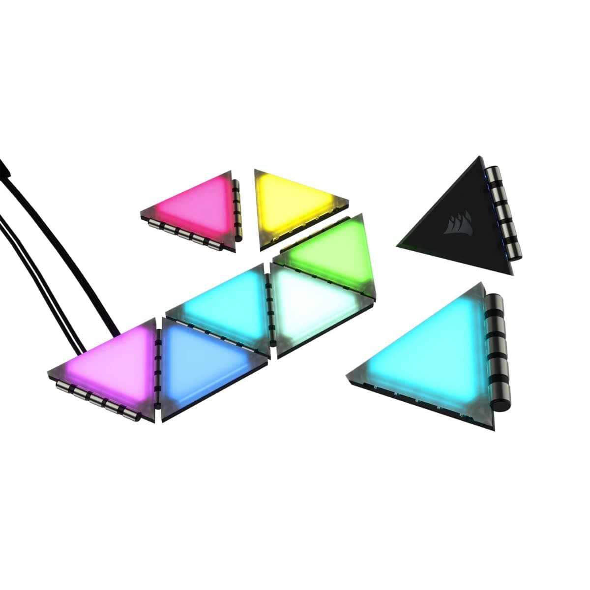 iCUE LC100 Case Accent Lighting Panels - Mini Triangle - 9X Tile Starter Kit (81 RGB LEDs with Light Diffusion, Simple Magnetic Attachment, iCUE Lighting Node PRO Included)