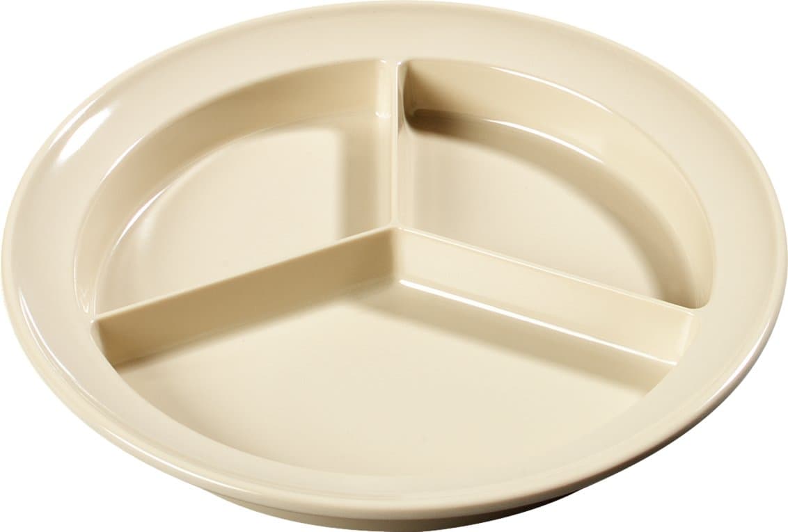 Carlisle FoodService Products Kingline Divided Plate Deep Compartment Plate with 3 Compartments for Home and Restaurant, Melamine, 8.75 Inches, Tan