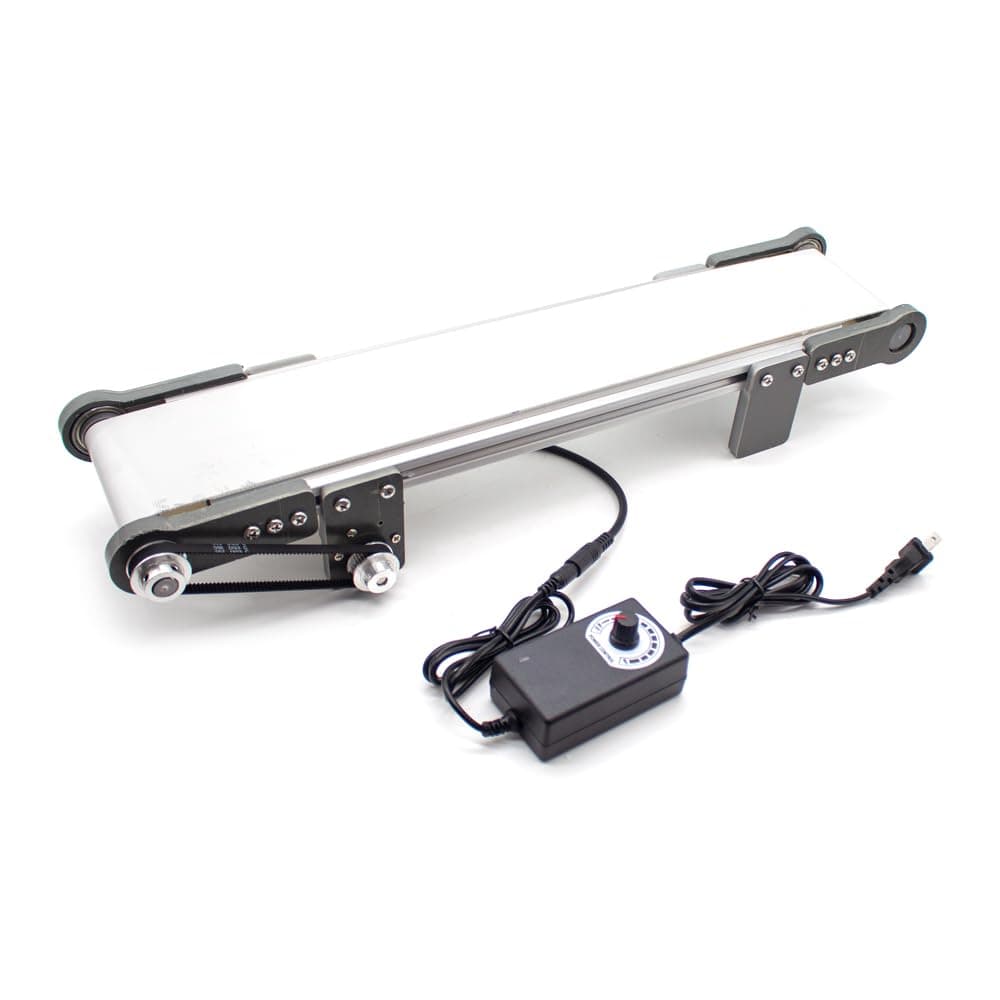 Mini Electric Desktop Conveyor Belt Speed Adjustable DIY Elevator Model Friction Experiment Device 0-116RPM White Belt 10x50CM