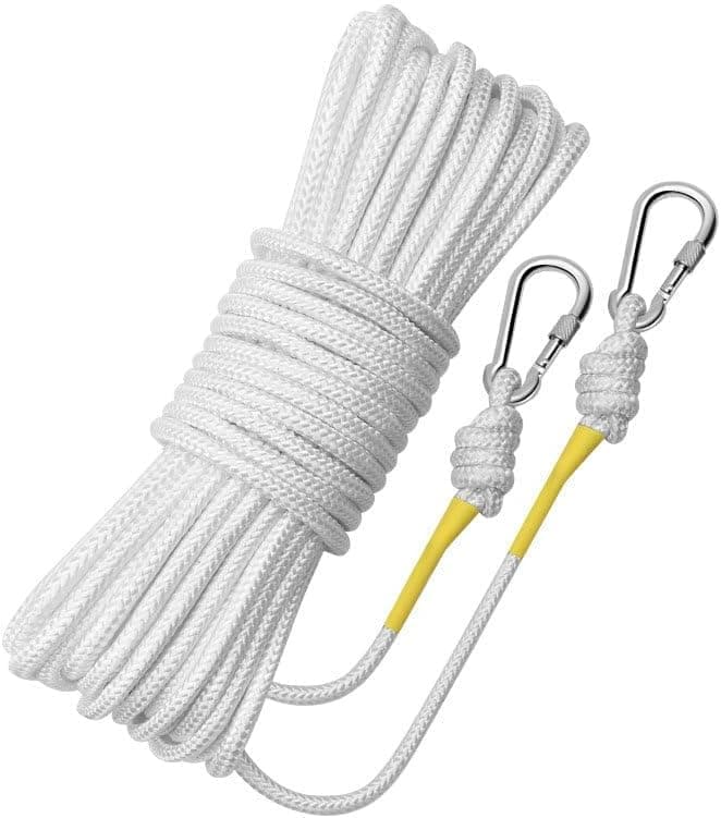 Hollow Braided Polypropylene Line Rope, Heaving Line with Spring Hook for Ring Buoy Pool Life Preserver Ring Rope Boat Anchor Rope, Not Easy to Get Rust and Abrasion,White, (20 M))
