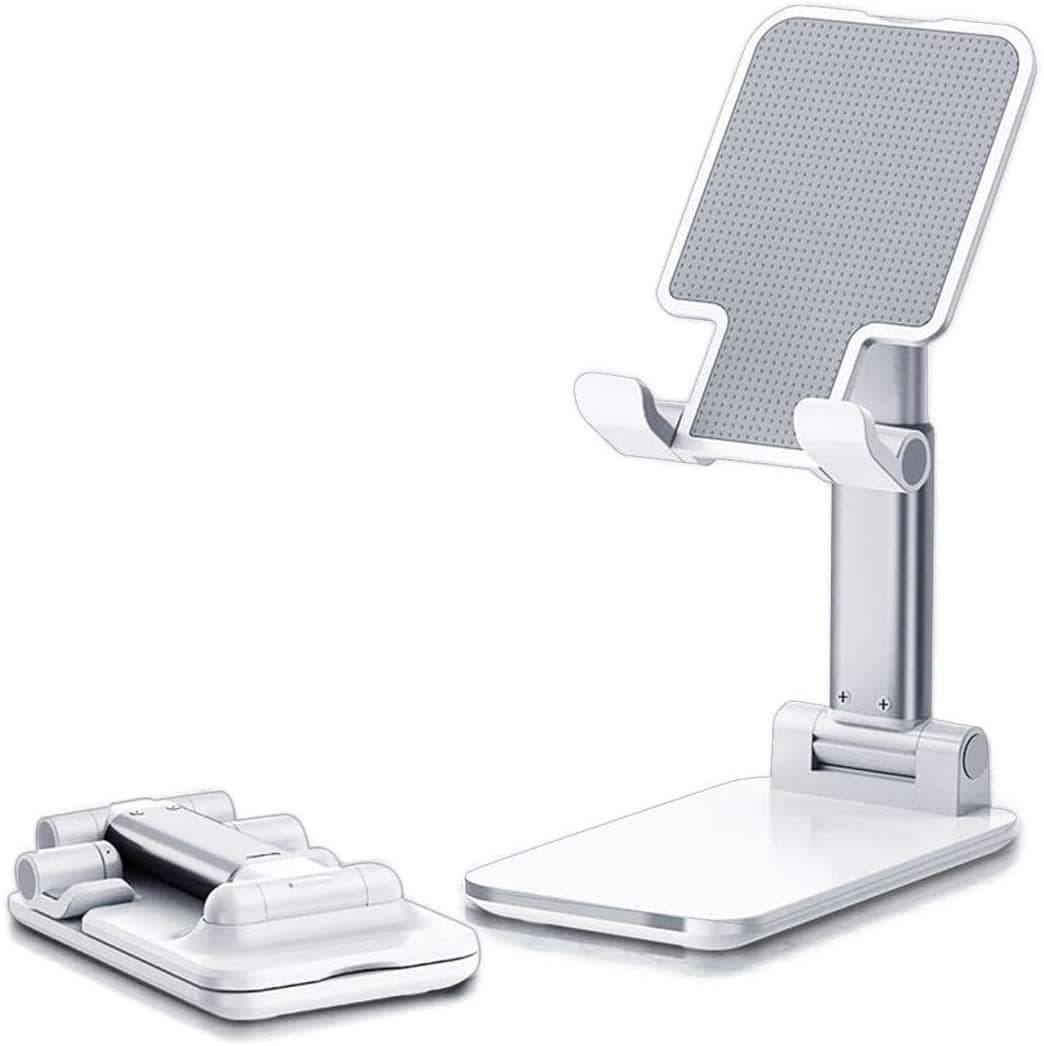 Cell Phone Stand, Adjustable phone holder for Desk, Foldable Desktop Tablet Stand Holder, Double Adjustable Mobile stand Phone Tablet Holder (White)