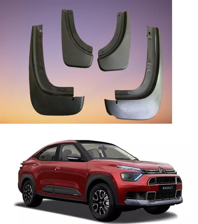 SureStrive Heavy Quality PVC Cup Type Mud Flaps Splash Guards/Mud GuardsFront & Rear Mudflap for Citroen Basalt 2024 Onwards Set of 4.pcs