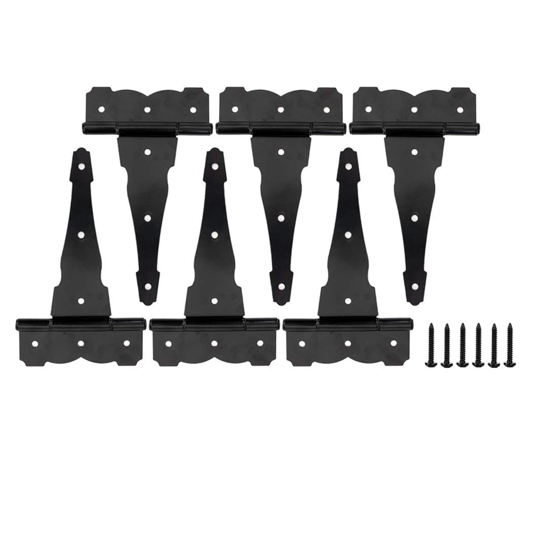 8 in Heavy Duty Decorative T Strap Hinge Shed Storage Gate Barns Tee Hinges with Screws Black Finish 6 Pack