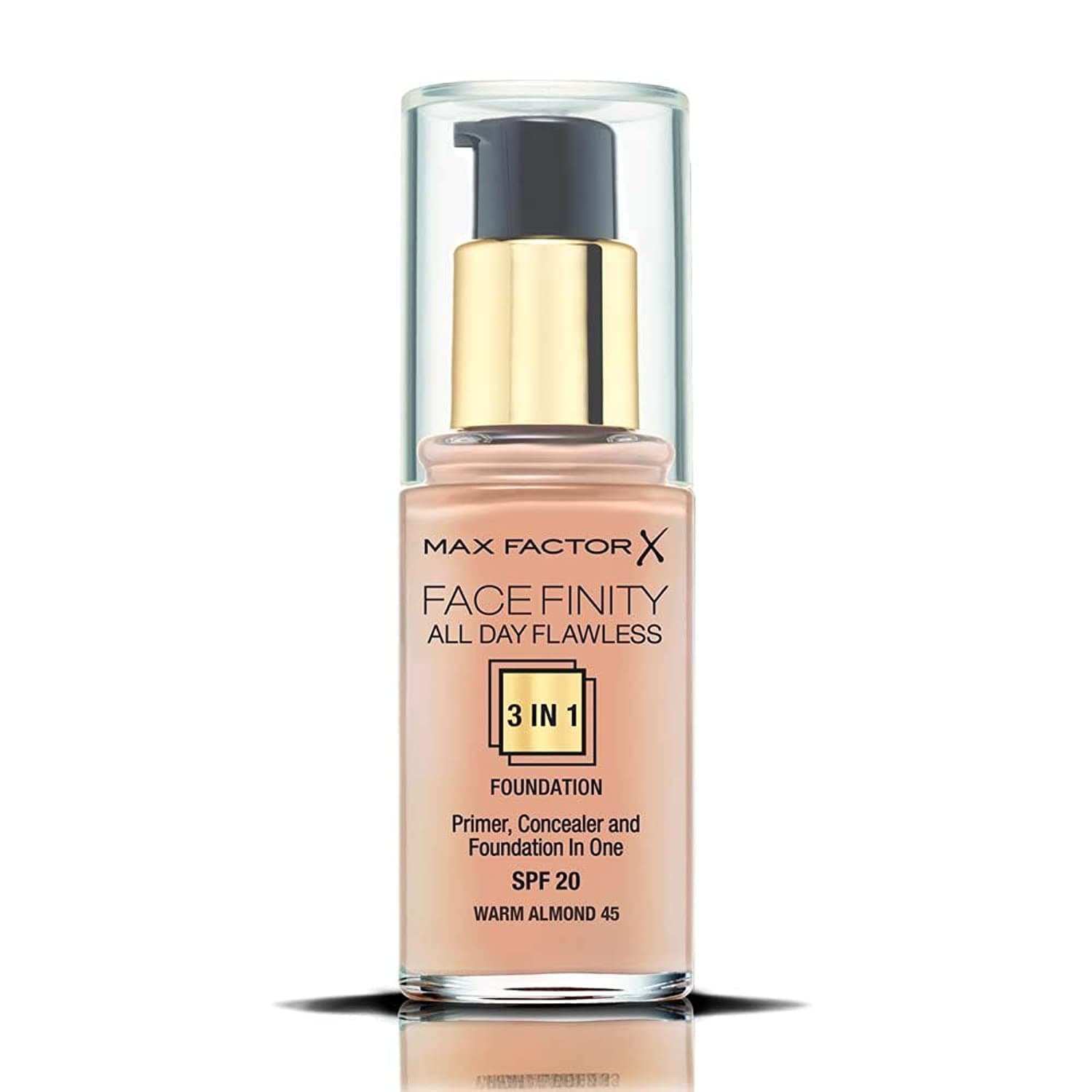 Facefinity 3-in-1 All Day Flawless Foundation, SPF 2, Warm Almond 45, 3 ml