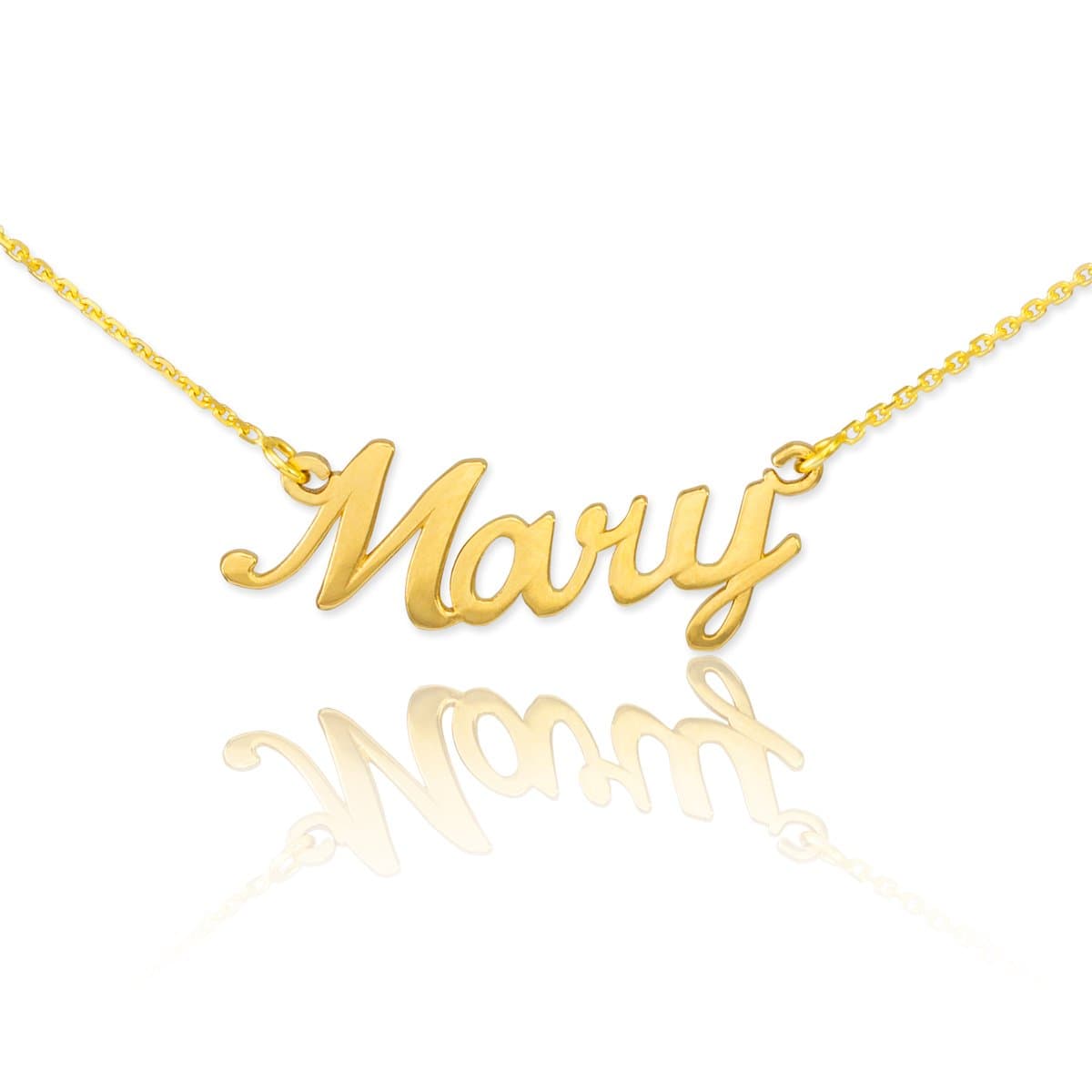 - Dainty 14k Yellow Gold Custom Personalized Script Pendant Mary Name Necklace