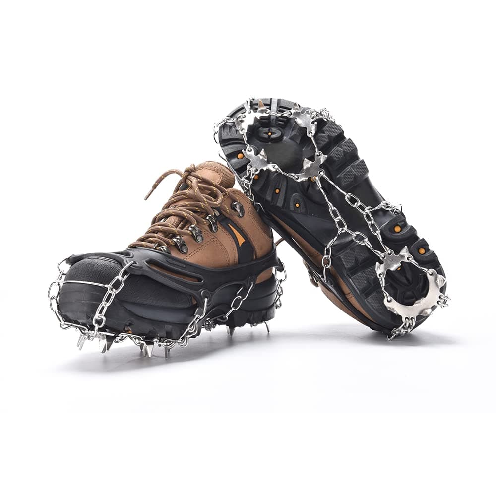 Suntapower Strap Type Crampons, 18 Teeth Claws Multi-function Anti-Slip Ice Cleat Crampons with Stainless Steel Chain for Traction Aid Ice Spikes Hiking Camping Moutaineering ice climbing