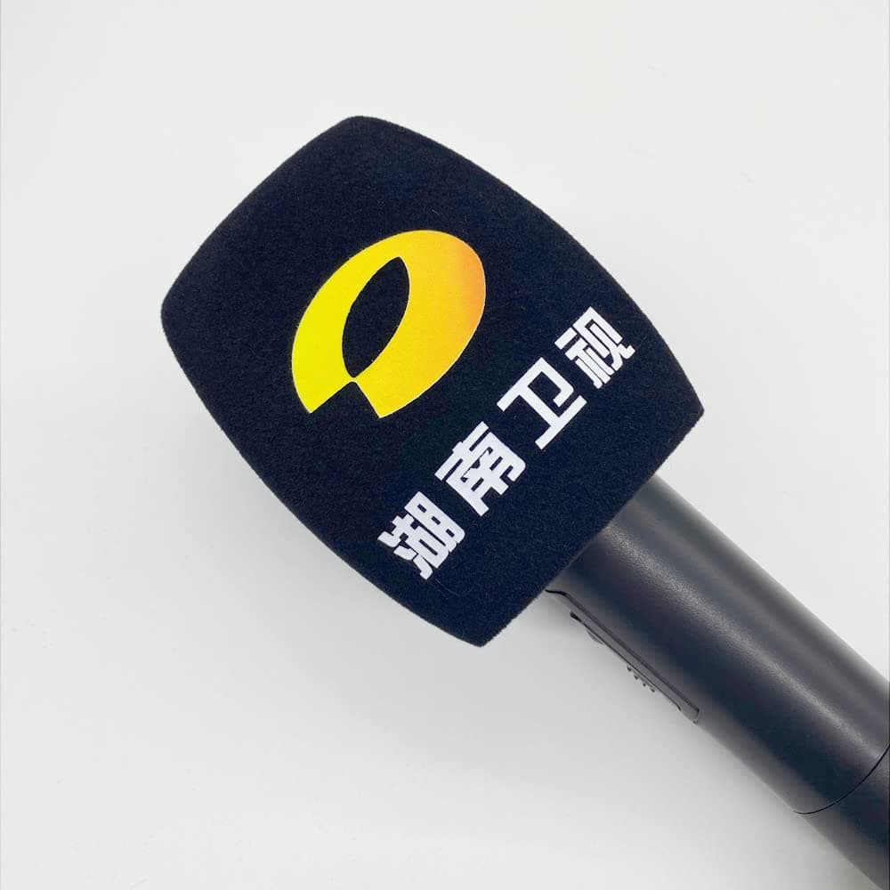 Customized Flocking Microphone Sponge Printing Logo Covers Mic Windscreen Foam Windshield For TV Stations Reporters Interview (Black)