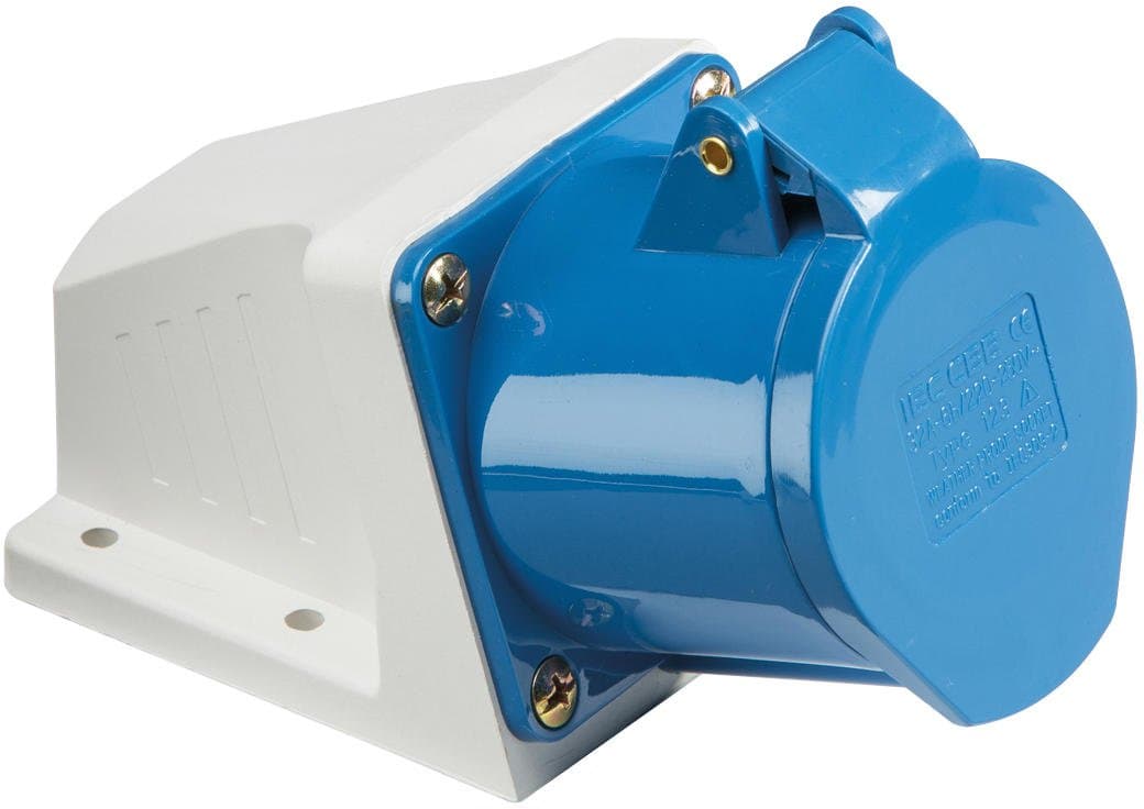 Knightsbridge IN008 IP44 Angled Surface Mount Socket 2P+E, 230 V, 240V 16A, Weiß/Blau