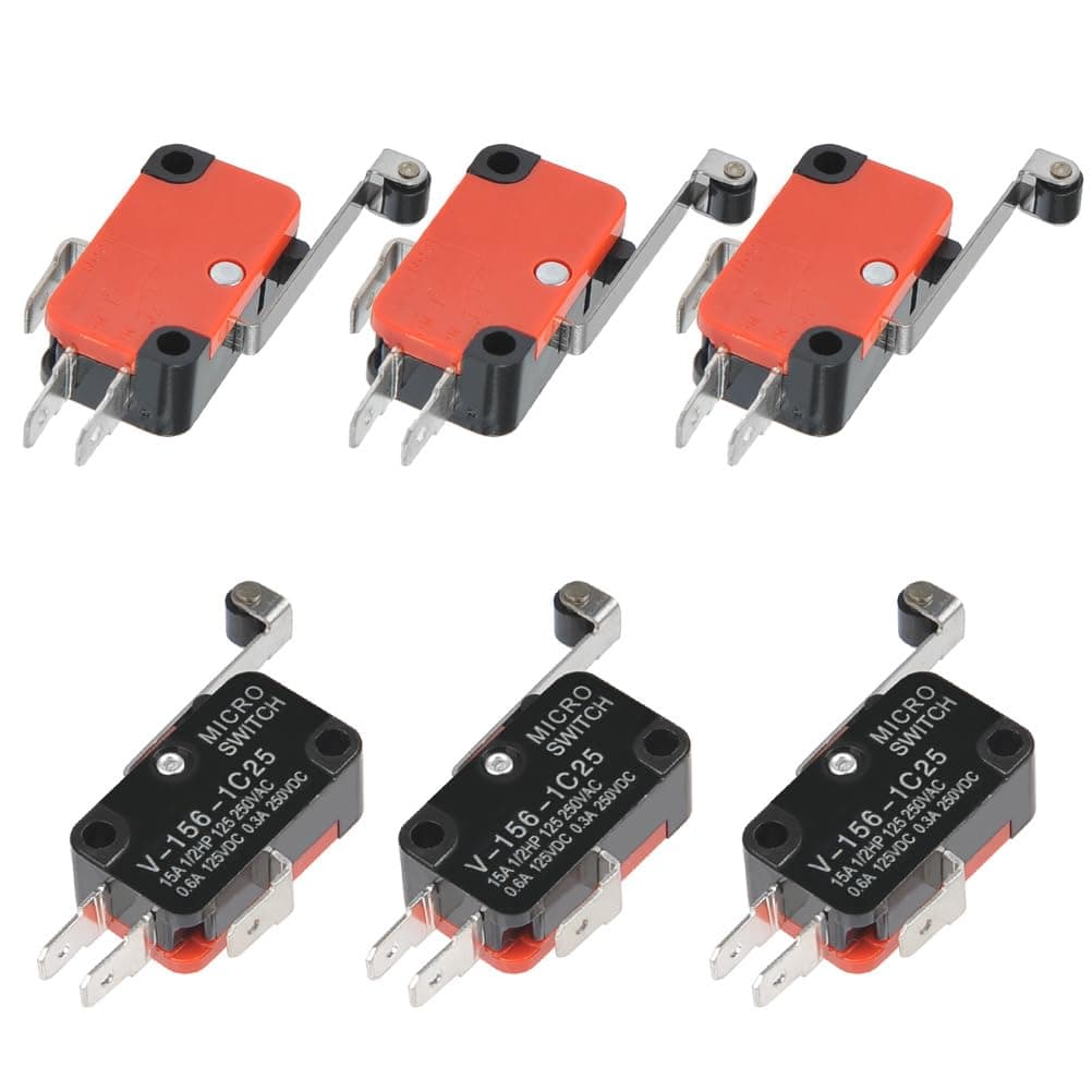 6Pcs V-156-1C25 Micro Limit Switch with Hinge Roller Momentary SPDT Snap Action for Arduino CYT1046