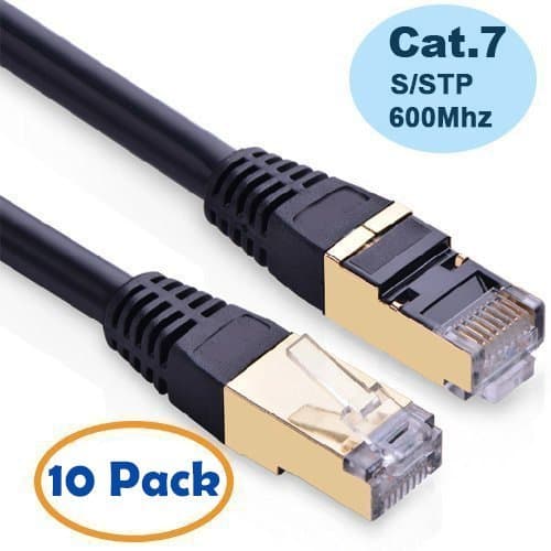 PiperCables PRO SERIES CAT7 (10 Pack) Shielded RJ45 Ethernet Network Cable Professional Grade - Fluke Tested - 100% Guaranteed - Gold Plated - SSTP Solid Copper 26AWG Shielded (6.6ft - 2m Black)
