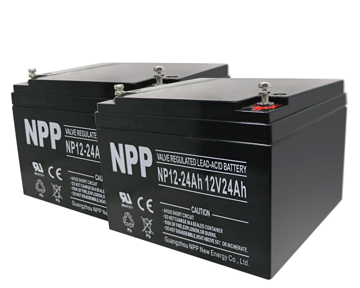 NPP NP12-24Ah (T12, 2 Pcs) Internal Thread (INT) Terminal 12V 24Ah Sealed Lead Acid Battery Replace for Fish Finder, Mobility Scooter, Trolling Motor, Lighting, Kids ride on car, HR24-12, CBS EVH12240