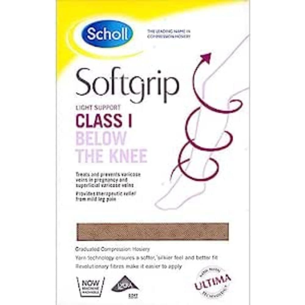 Scholl Softgrip Light Support Class I Compression Stockings for Women - Below The Knee, Closed Toe - Class 1 - Natural, Large, Stockings for Travel, Varicose Veins, Swelling Relief