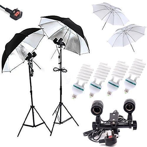 E27 85W Umbrella Continuous Lighting Photography Studio Light Equipment Four Light Sockets,2 X 32' Soft Umbrellas,2 X 32' Sliver Umbrellas,Continuous Lighting Kit For Portrait Photography,Photo & Video Studio Kit