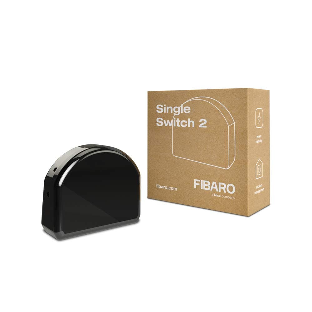 FIBARO Single Switch 2/Z-Wave Plus Relay Switch, Wireless On-Off Trigger, FGS-213, Black