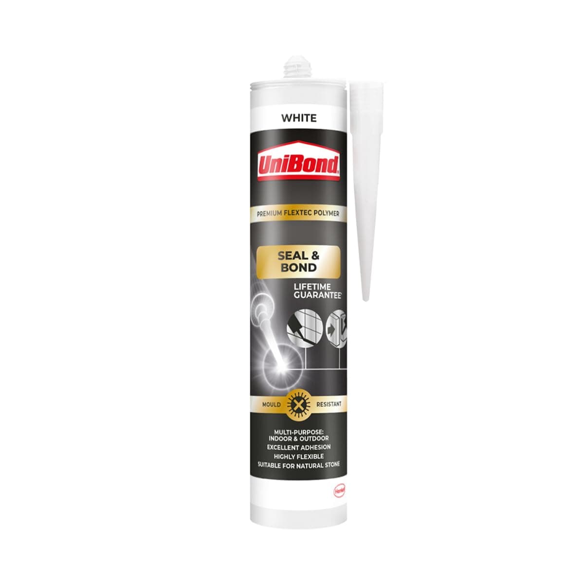 Seal & Bond Sealant, Mould-Resistant Sealant Suitable for Use in Kitchens and Bathrooms, White, 1 x 389g Cartridge