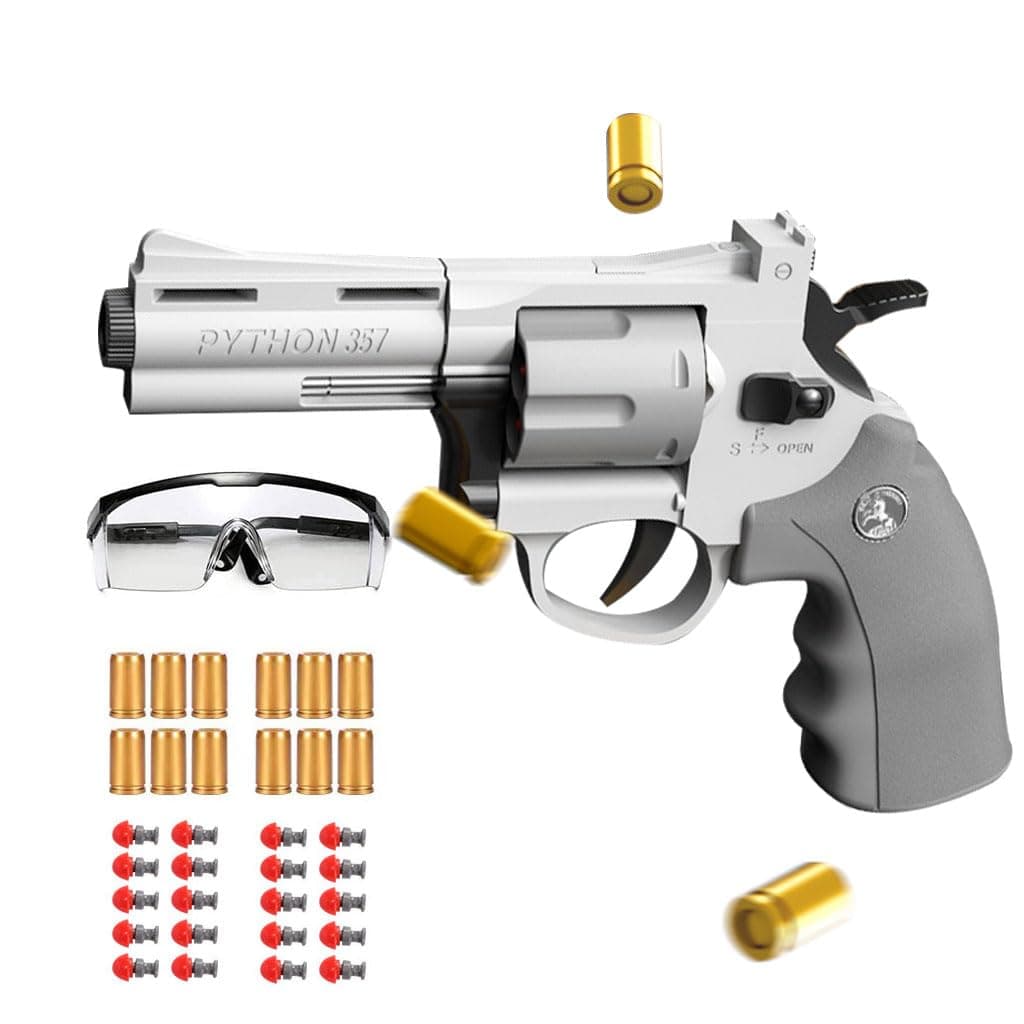 Moonmen Foam Blaster Sets, EVA Safety Shell Ejecting Blaster with Magazine, Birthday Gift Toy for Children (Auto Trigger - Revolver Gray)