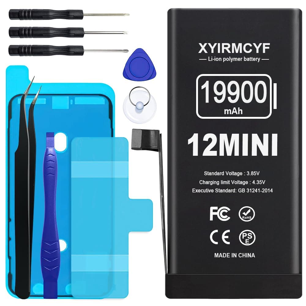 XYIRMCYF 19900mAh Super Capacity Battery Compatible with iPhone 12 Mini, 0 Cycle Li-Polymer Replacement Battery for iPhone 12 Mini with Professional Repair Tool Kit