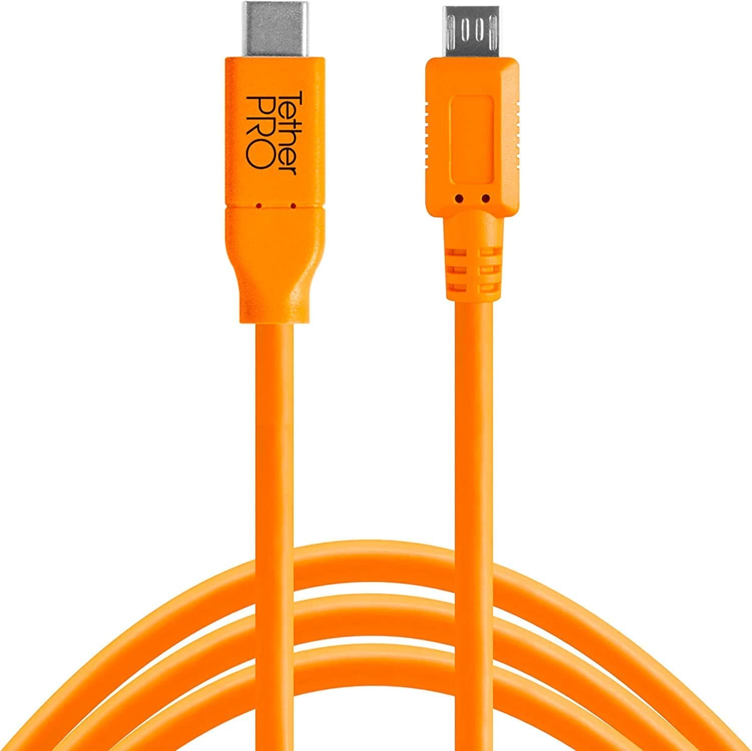 Tether Tools TetherPro USB-C to 2.0 Micro-B 5-Pin Cable | for Fast Transfer and Connection Between Camera and Computer | High Visibility Orange | 15 Feet (4.6 m)