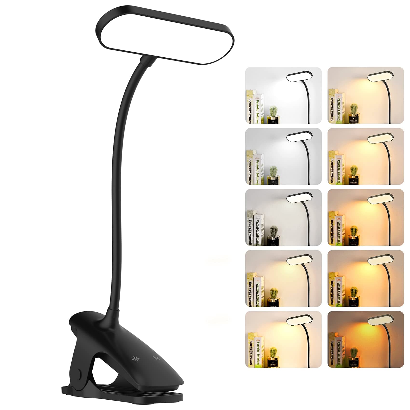LED Desk Lamp, Reading Light with 5 Color Modes, 5 Brightness, Rechargeable, Touch Control, Dimming, Table Lamp for Home, Office, Bed, Study Book, Black