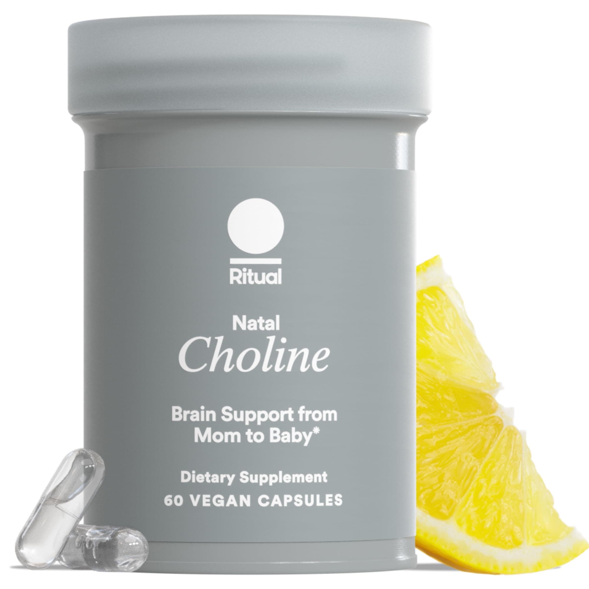 Ritual Natal Choline Supplement - 550mg - to Support Baby’s Cognitive Function When Taken During Pregnancy and Postpartum Choline Content in Breastmilk* - Vegan - Citrus - 30 Capsules - 30 Servings