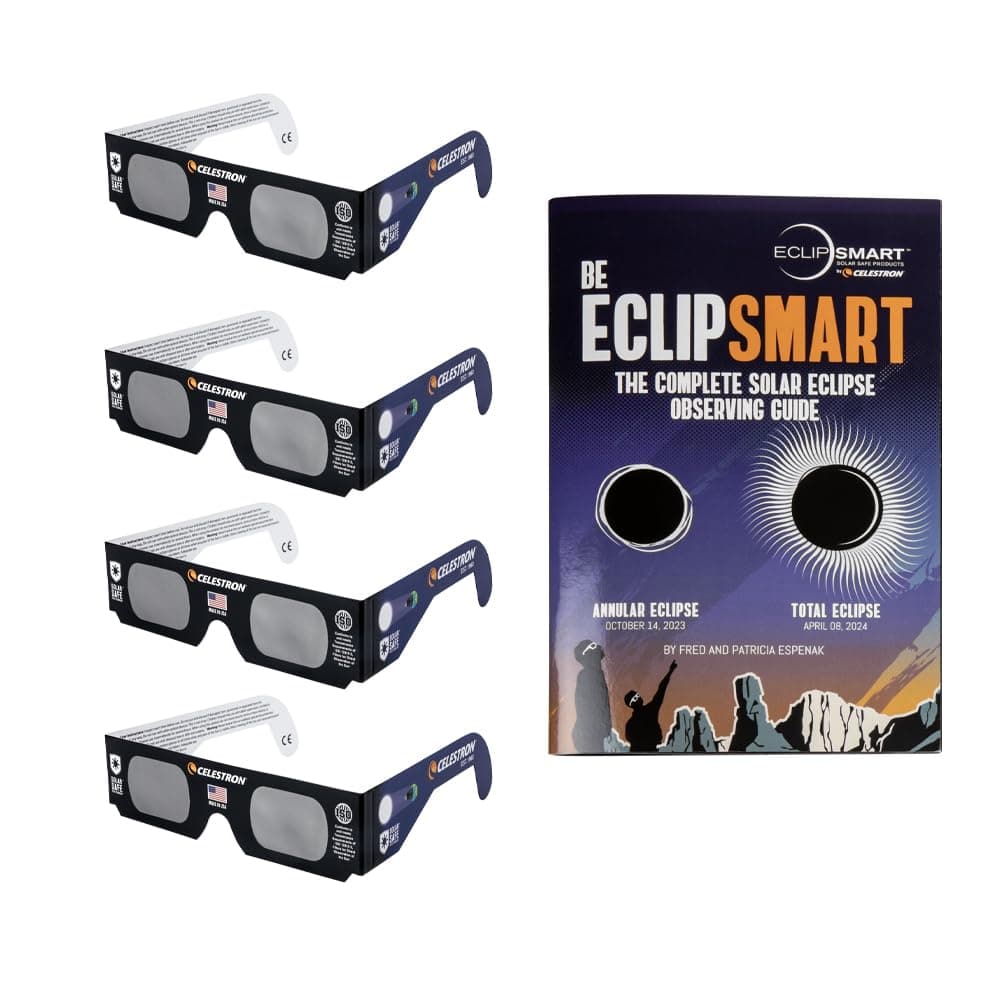 Celestron – EclipSmart Solar Shades Observing Kit – Meets ISO 12312-2:2015(E) Standards – Four Eclipse Glasses & Guidebook – Perfect for Safe Sun Viewing and Sunspots
