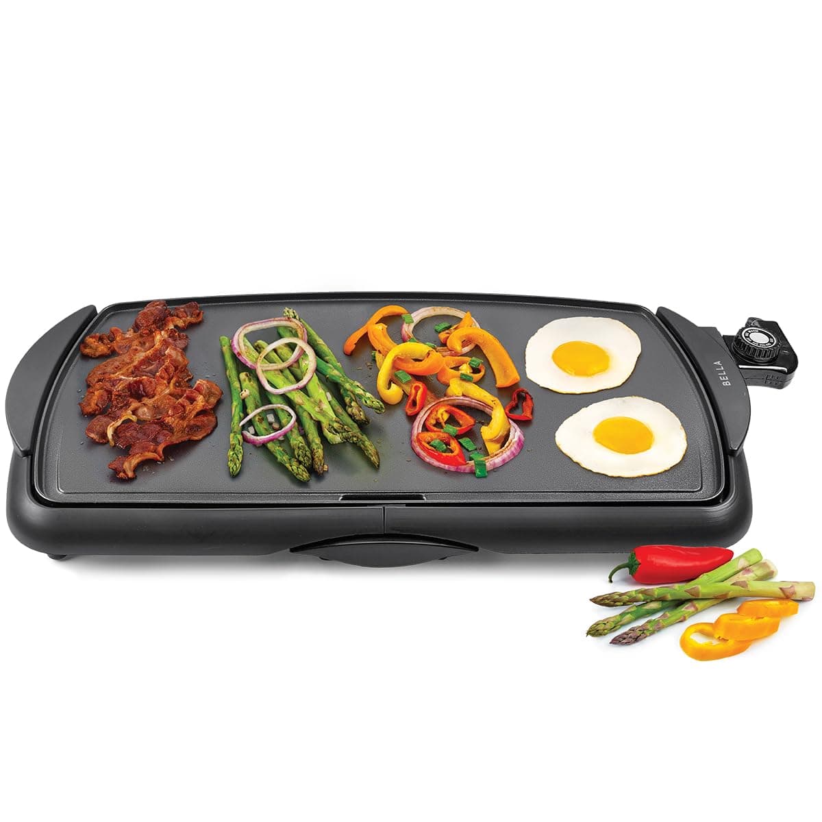 bella Electric Non-Stick Griddle, Make 10 Eggs At Once, Healthy-Eco Non-stick Coating, Hassle-Free Clean Up, Large Submersible Cooking Surface, 10.5" x 20", Black