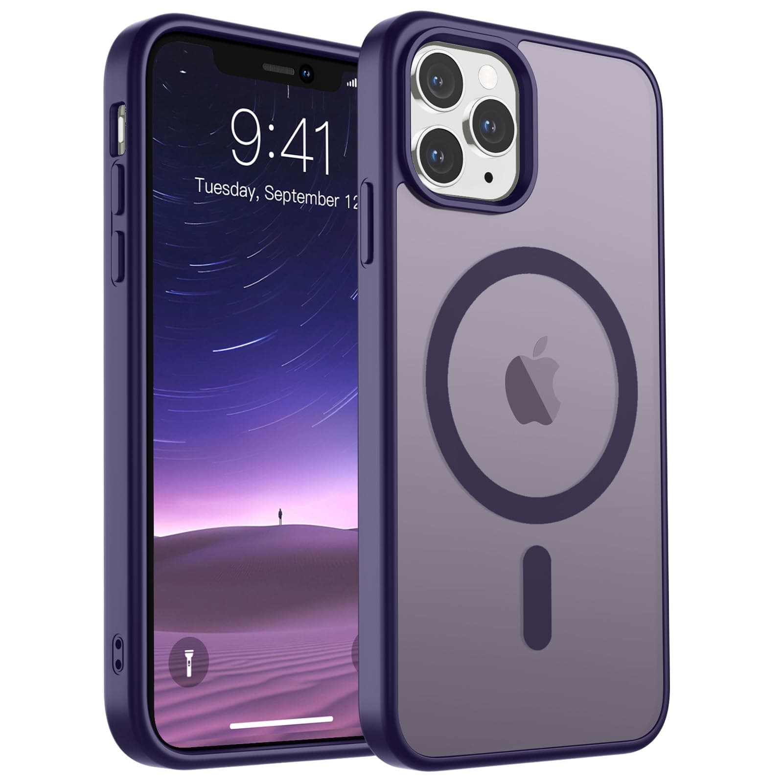 SUPFINE Magnetic for iPhone 11 Pro Max Case (Compatible with MagSafe) (Military Grade Drop Protection) Translucent Matte Shockproof Phone Case,Dark Purple