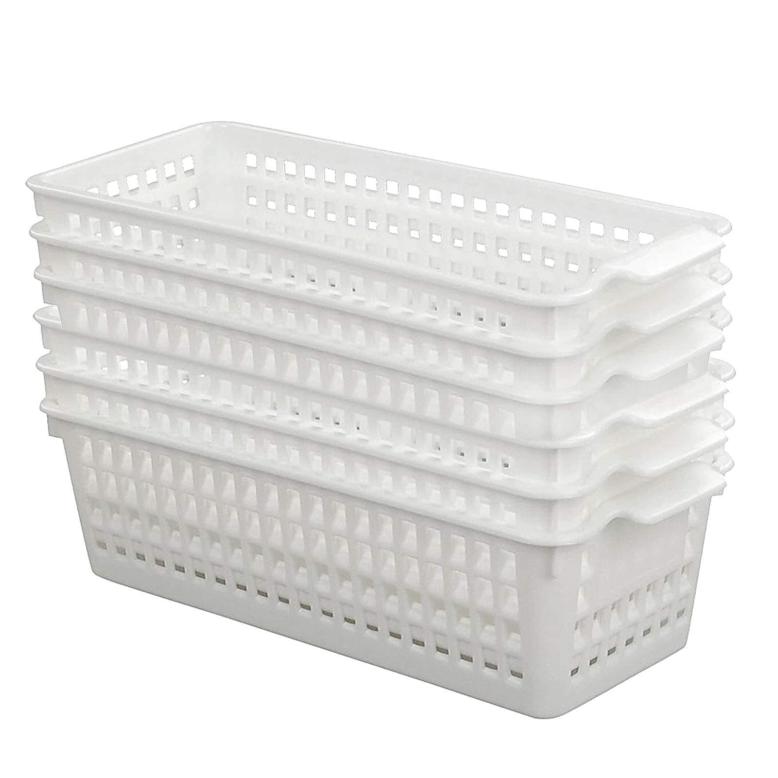 Kitchen Storage Plastic Baskets with Handle, White Baskets Set of 6