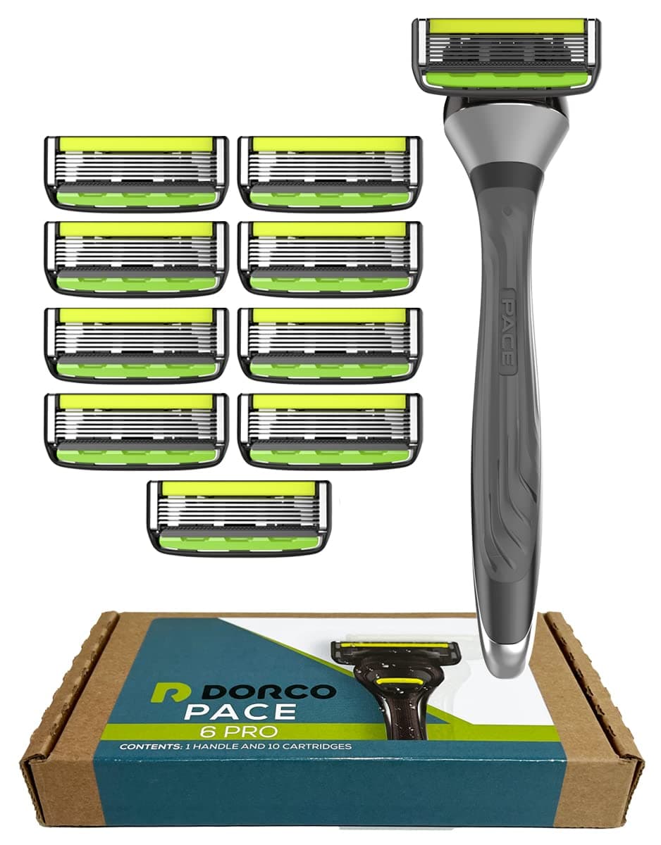 Pace 6 Pro - Six Blade Razor System with Trimmer - 10 Pack (1 Handle + 10 Cartridges)